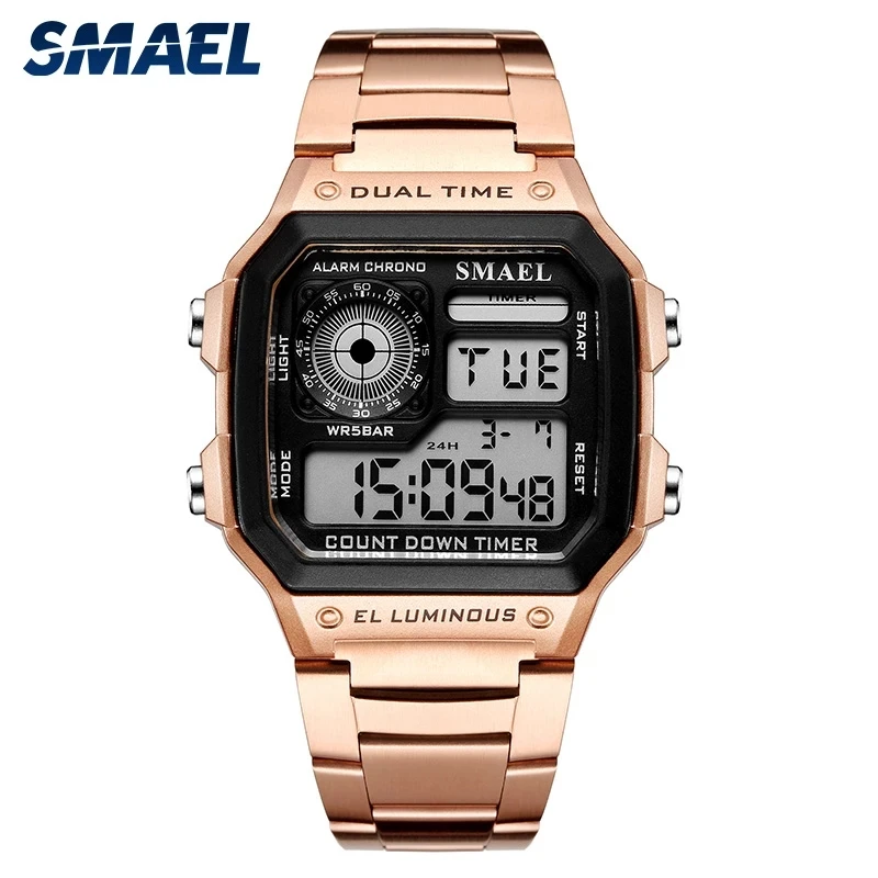 

SMAEL Watches Men Waterproof Watch Stainless Steel Alloy Watchband SL-1818 Relogio Masculino erkek kol saati Digital Wristwatch
