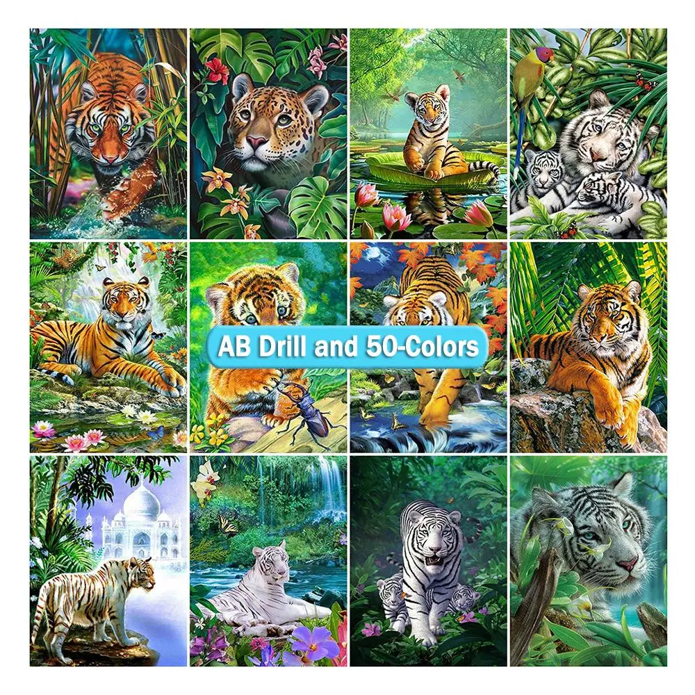 

Алмазная живопись, 50 цветов, алмазная живопись, 5D лес, тигр, алмазная вышивка «сделай сам», животные, мозаика, весна, стразы, вышивка крестико...