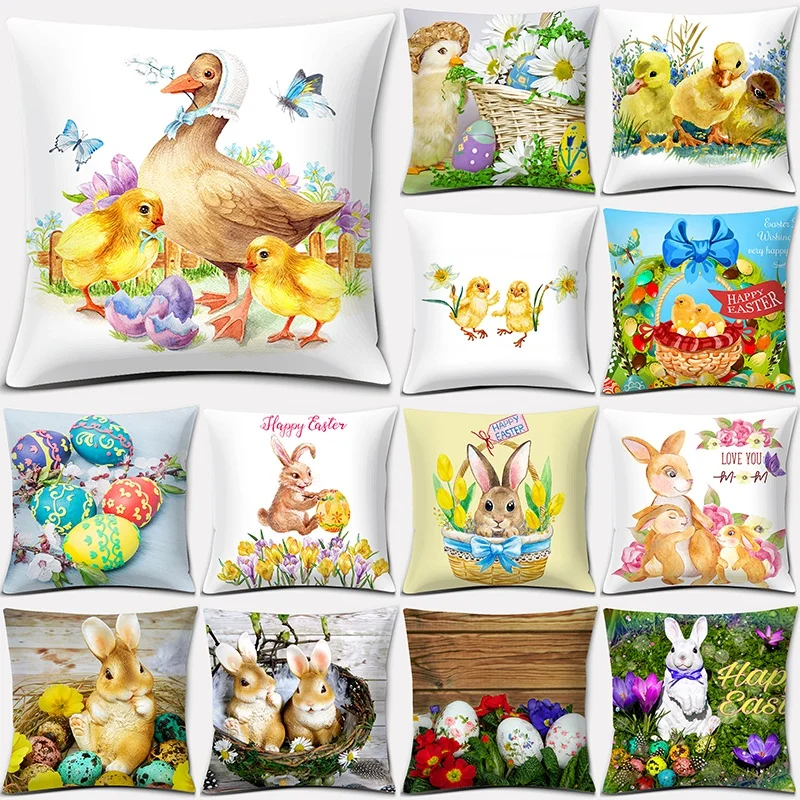 

Rabbit Pattern Pillowcase Living Room Sofa Cushion Pillowcase Fashion Classic Square Decorative Pillowcase