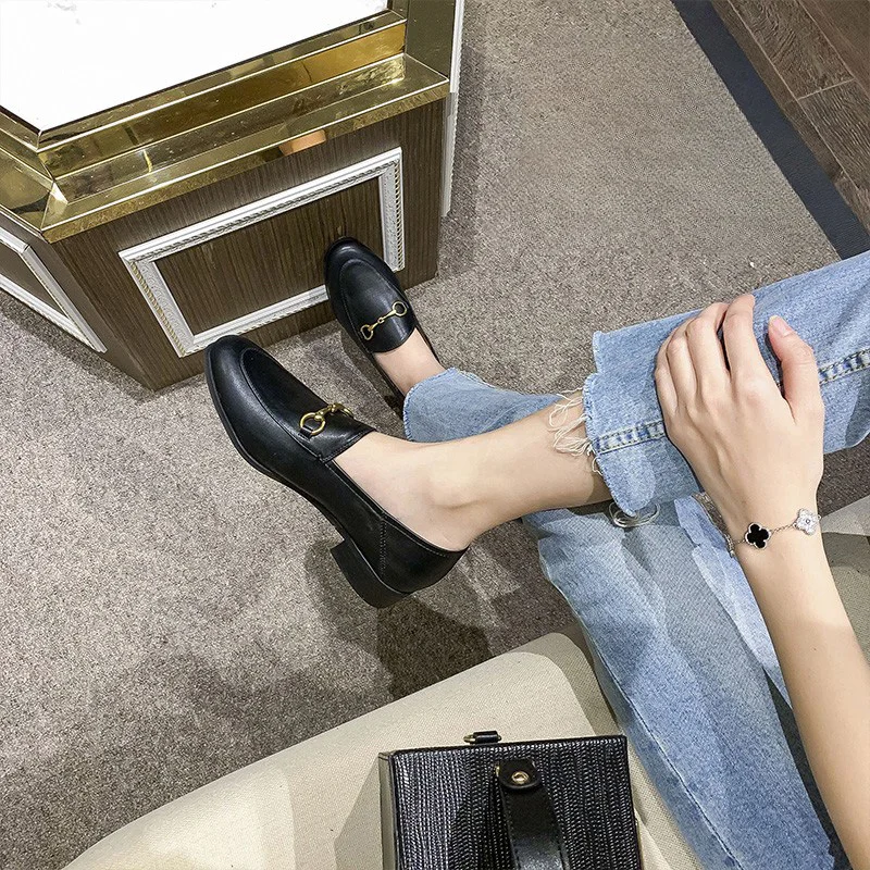 Welfare funds~British style plush Lefu women's horse buckle small leather shoes, versatile retro flat sole women's single shoes