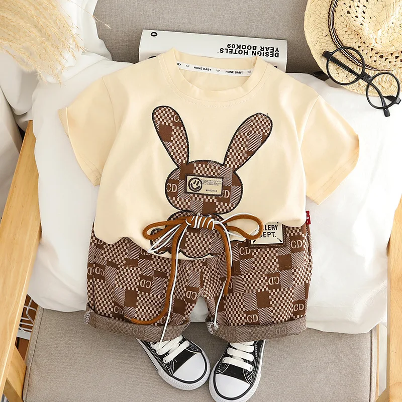 

2 шт., футболка с коротким рукавом и штаны с принтом для мальчиков и девочек