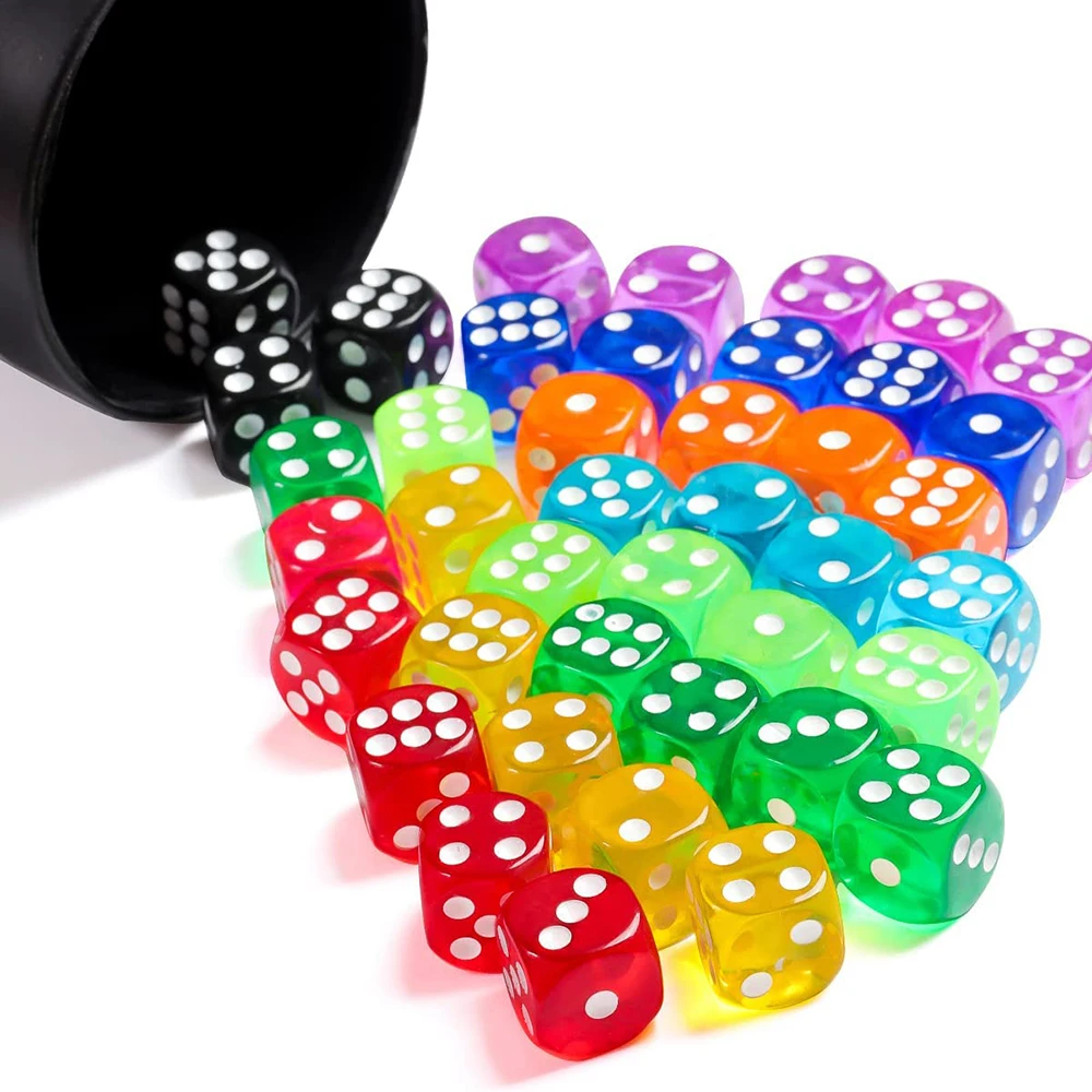 100PCS/Set D6 Dice 12mm 6 Sided Multicolor Transparent Color Acrylic Rounded Edges For Table Board Game Drink Party DND MTG - купить по