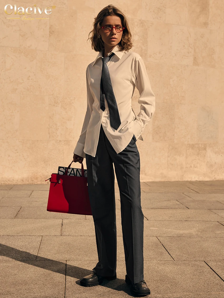 Clacive повседневная тонкая белая хлопковая женская рубашка модная блузка с