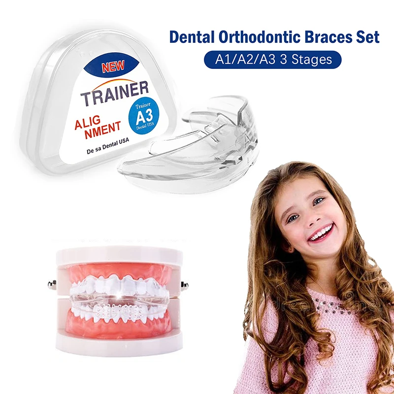 

Dental Orthodontic Braces Set 3 Stages Silicone Alignment Trainer Teeth Retainer Bruxism Mouth Guard Kids Teeth Straightener