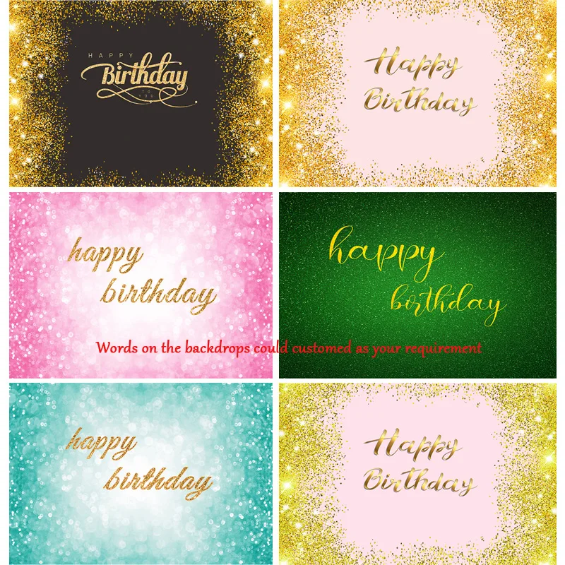 

Gold Glitter Happy Birthday Party Custom Background For Photo Studio Decoration Supplies Name DIY Backdrops 211008-56