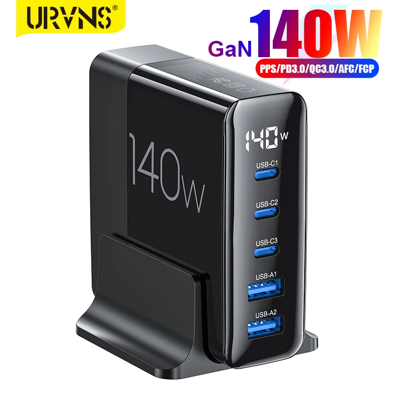 URVNS 140W GaN USB C Charging Station 5-Ports PD 100W 65W PPS 45W Super Fast Charger for MacBook Pro Air Laptop iPhone Samsung