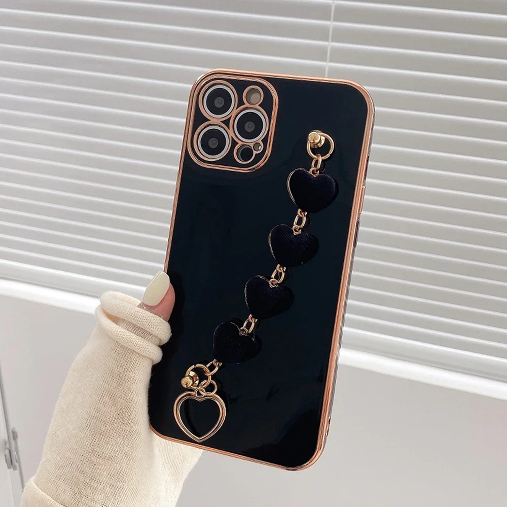 

Phone case with bracelet 6D plating Wrist Chian Strap For iPhone11 Pro MAX 7 8 Plus X XR XS Max 12 ProMax mini Pearl Coque