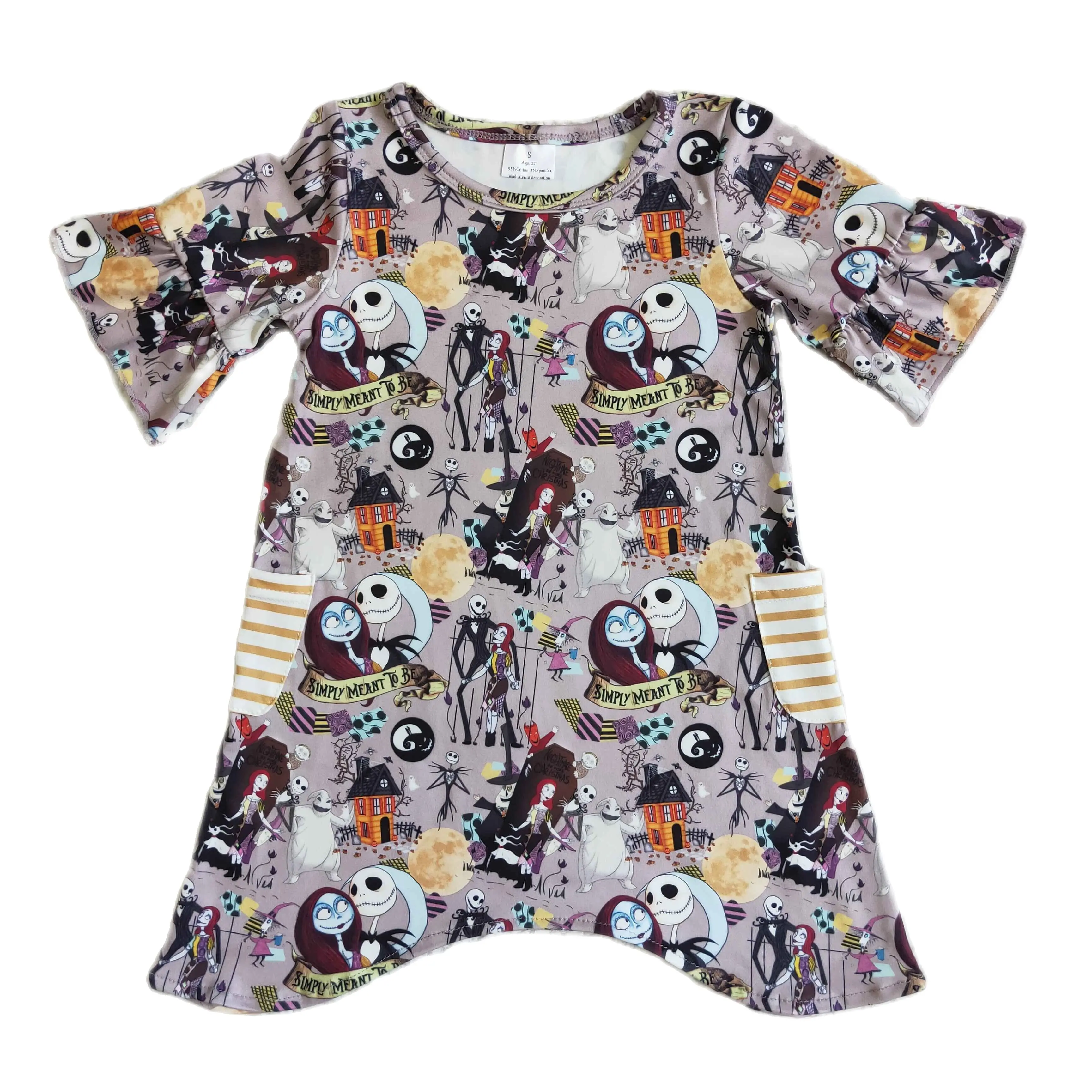 

6 A6-1Kids Clothes Girls Short Sleeve Cartoon Print Milk Silk Baby Halloween Dress