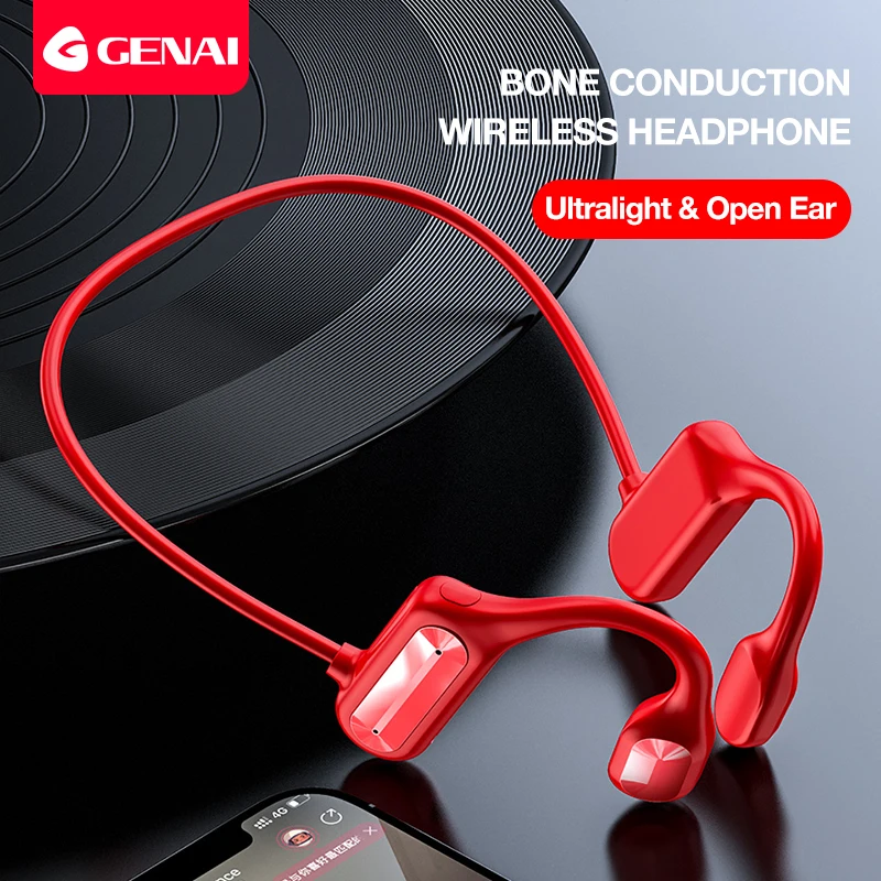 

Genai Bone Conduction Earphone Bluetooth Headphones Wireless Sports Earphone with Mic for Workout Open Ear Handsfree Headset