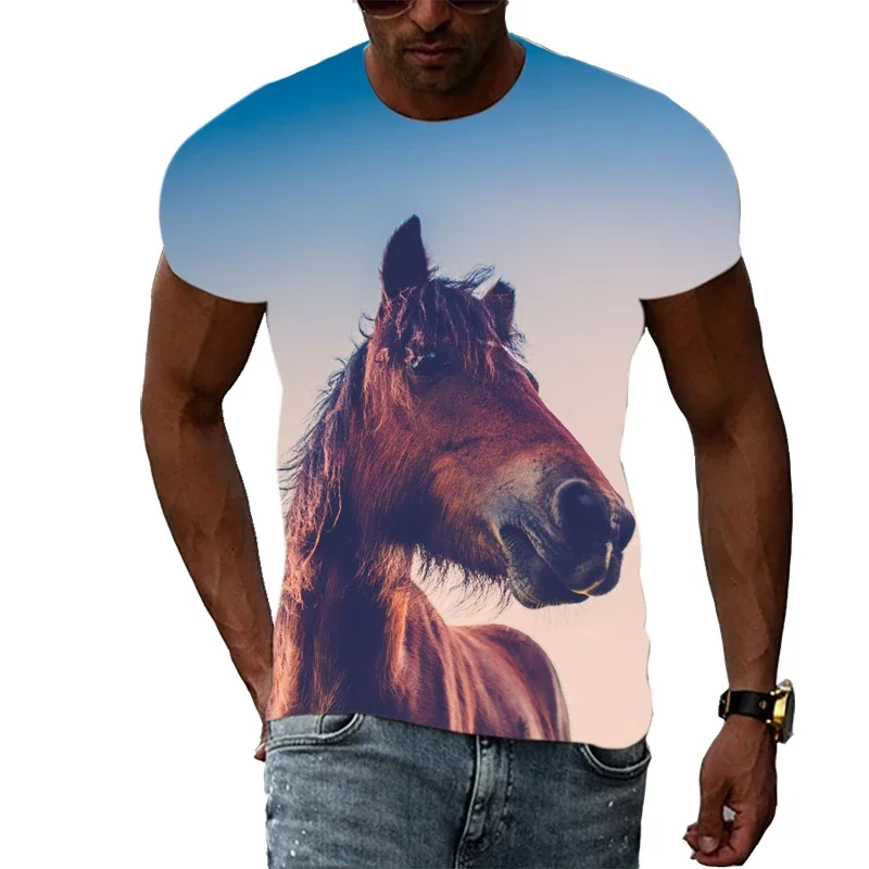 

Men's Animal Pinchi's Mustang 3d Printed Graphic T-Shirt Summer Street Trend Comfortable Casual O-Collar Top Clothing