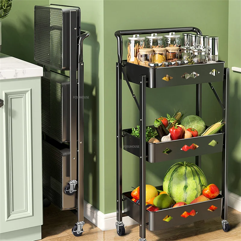 

Floor-standing Kitchen Trolley Multi-layer Folding Cart Household Vegetable Basket Fruit Snack Storage Rack Kitchen Furniture