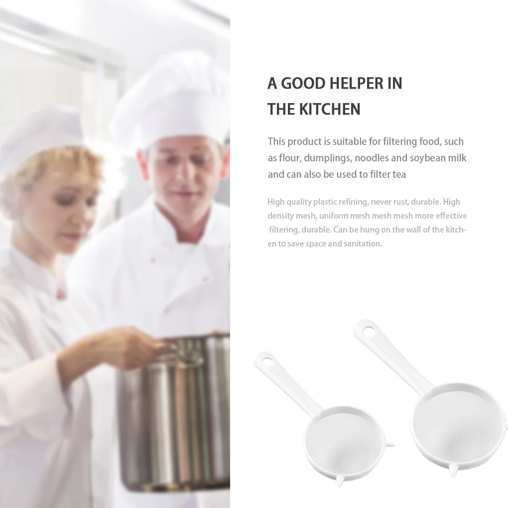 Новый портативный сито из нержавеющей стали с пластиковой поверхностью и переходником для повески в кухони.