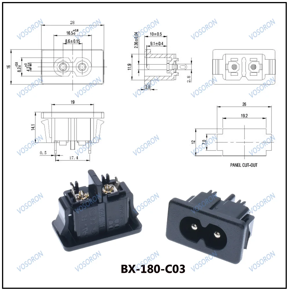 10 шт. AC250V 2 5A IEC320 C8 штекер контакта черная входная розетка панель встроенная