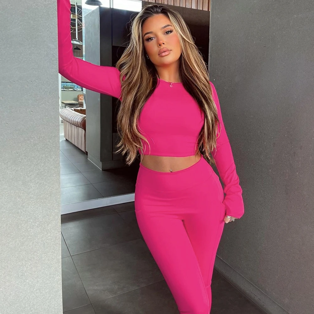 Модный облегающий короткий топ с круглым вырезом и длинными рукавами в