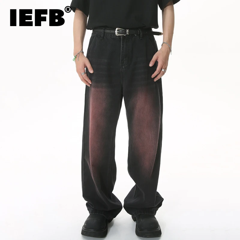 

IEFB Vintage Men's Gradient Niche Design Jeans Fashion Washed Dark Wide Leg Denim Pants Straight Casual Trouers Male New 9A8901