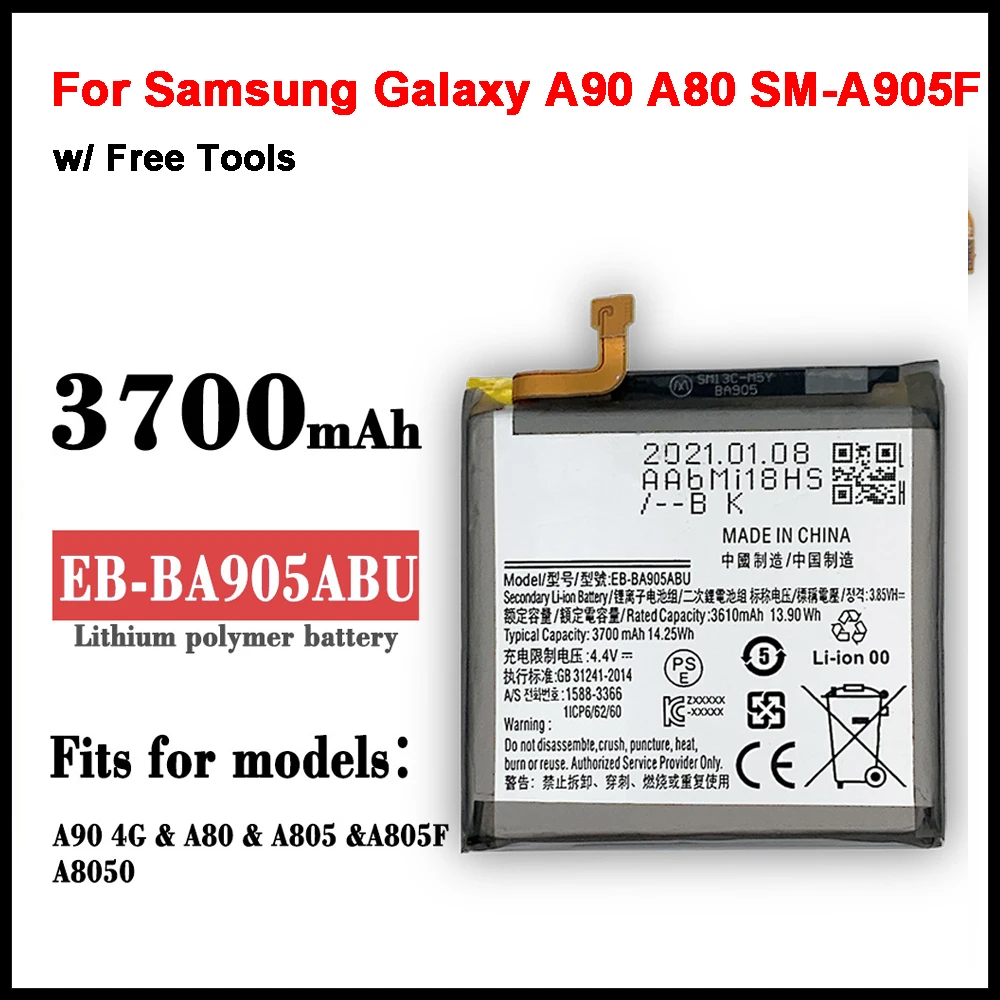 

Orginal EB-BA905ABU 3700mAh Battery For Samsung Galaxy A90 A80 SM-A905F SM-A8050 SM-A805F SM-A805F/DS Batteries+Tools