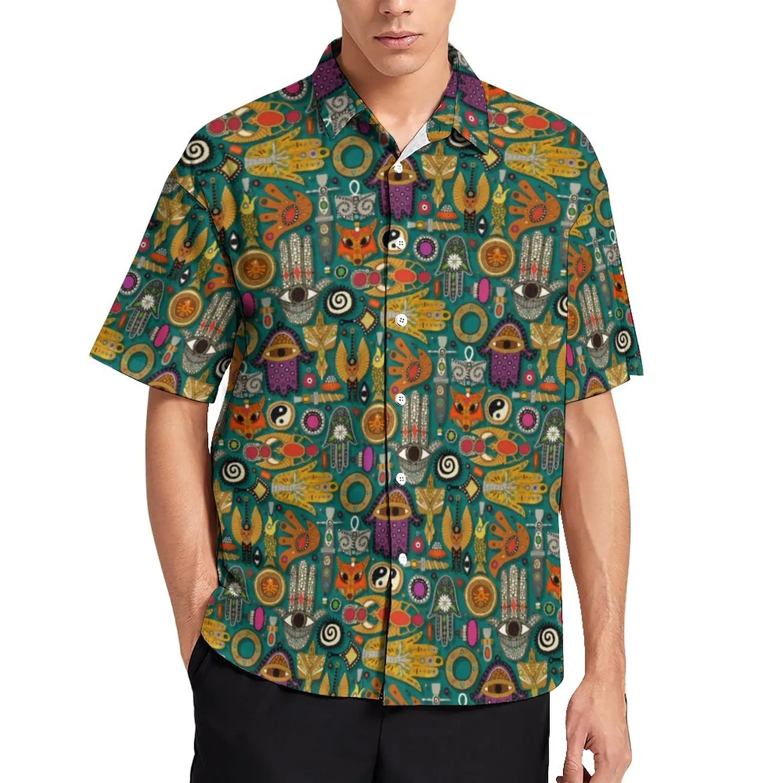

Рубашка Hamsa мужская повседневная с рисунком, гавайская крутая блузка для отпуска, talisviridian, большие размеры