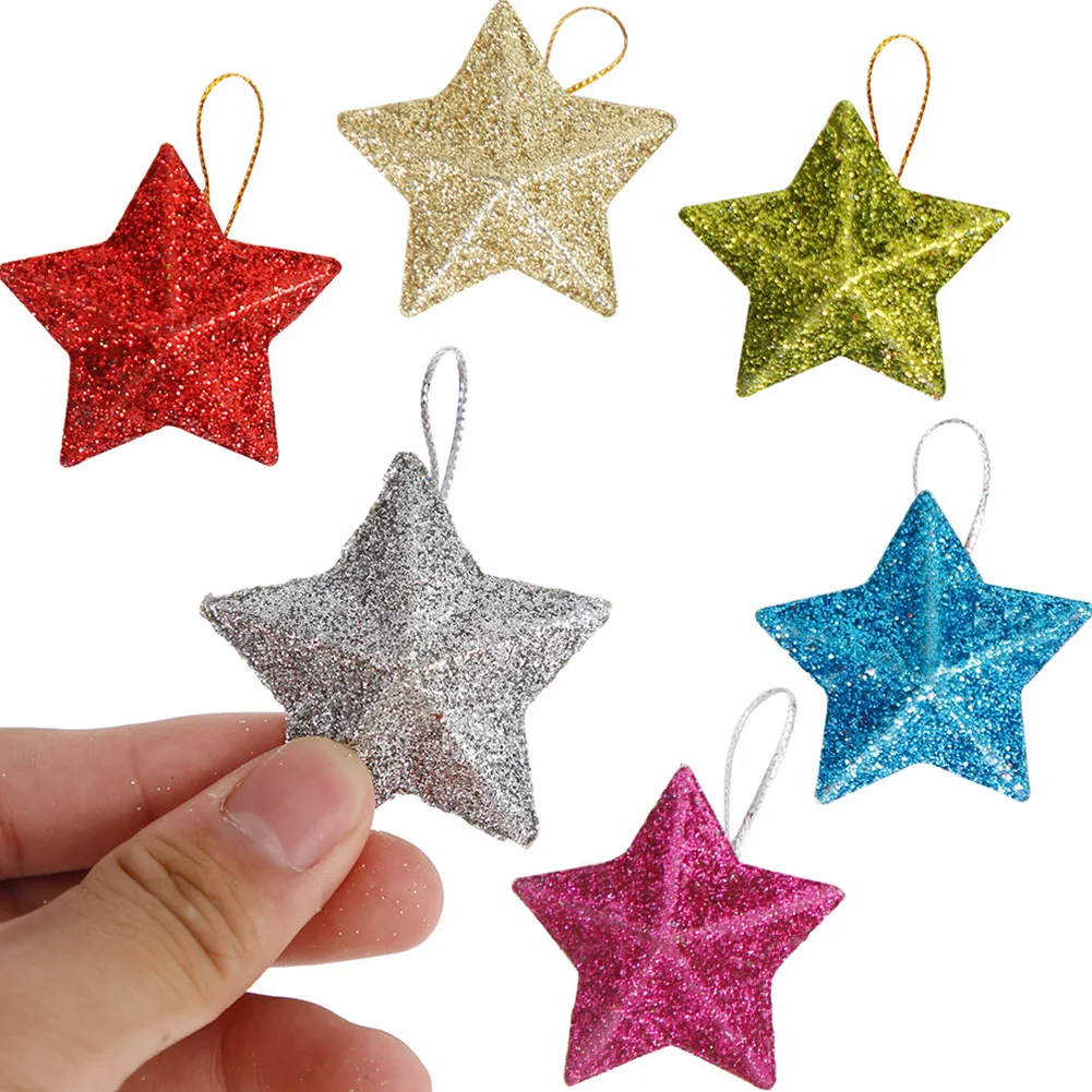 

6pcs 3D Star Pendant Plastics Pentagram Pendant Christmas Tree Decoration Pentagram Ornaments Party Wedding Festival Decoration