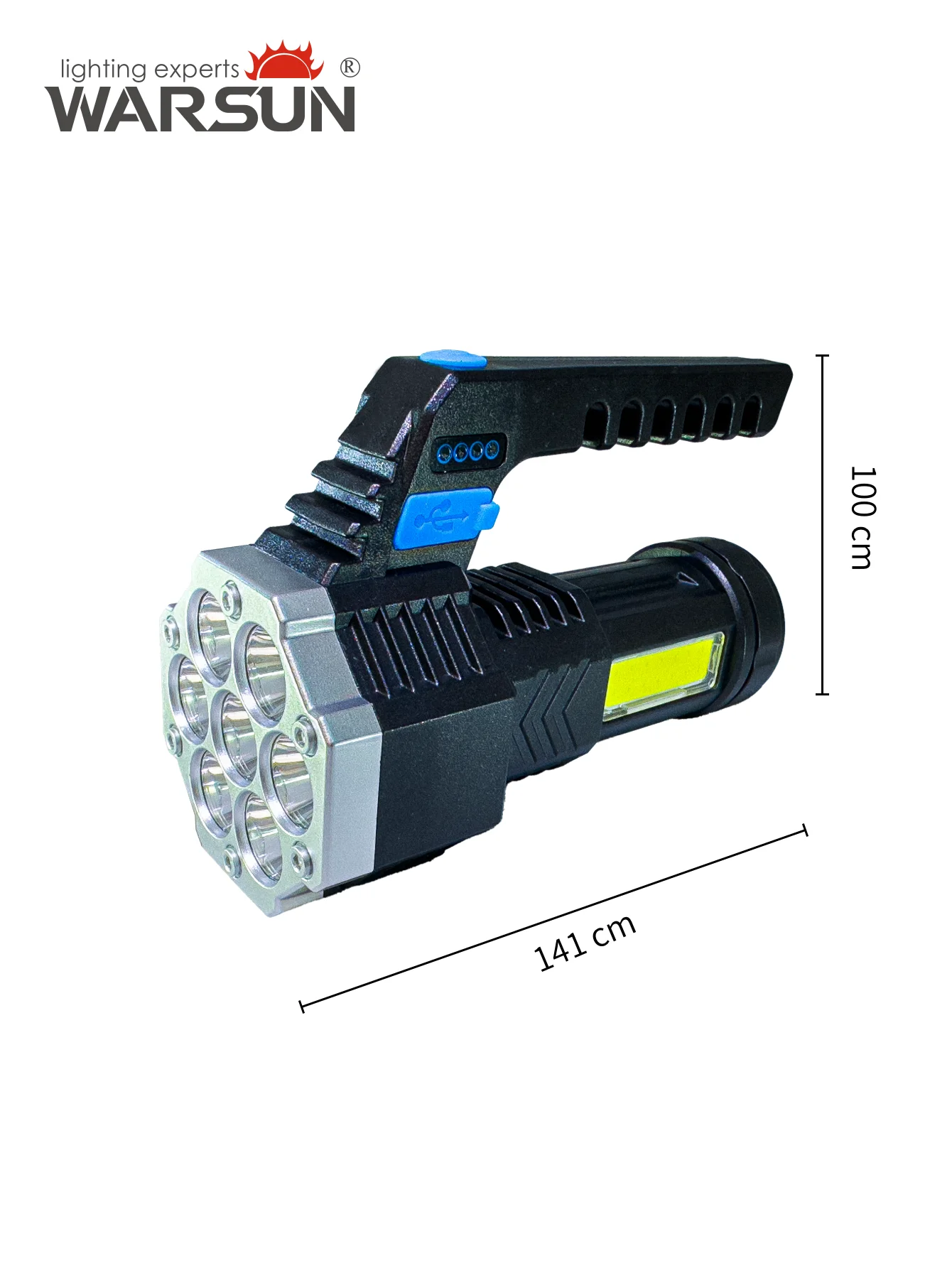 Фонарик WARSUN DC828 — портативный прожектор с двойным источником света