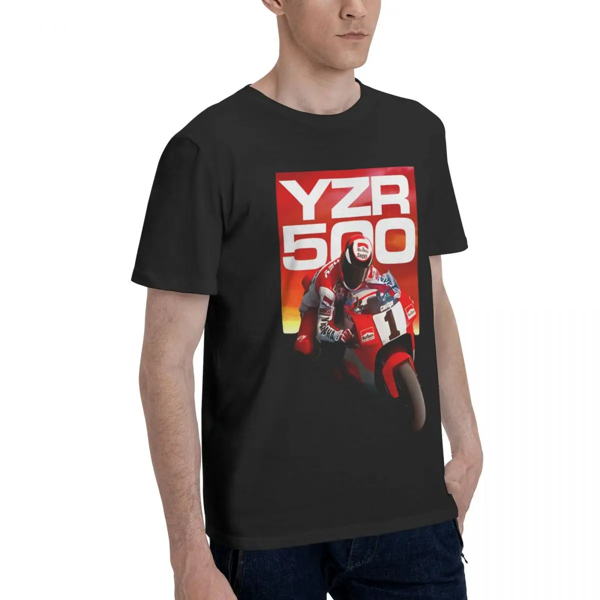Забавные футболки YZR 500 для мужчин из чистого хлопка с круглым вырезом короткими
