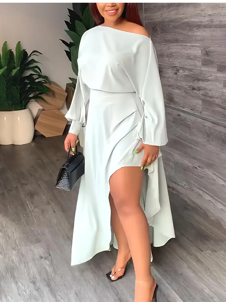

Women Long Dress Spring Autumn Fashion Casual Long Sleeve Solid Party Dresses 2023 New Elegant Diagonal For Woman Robe Femme