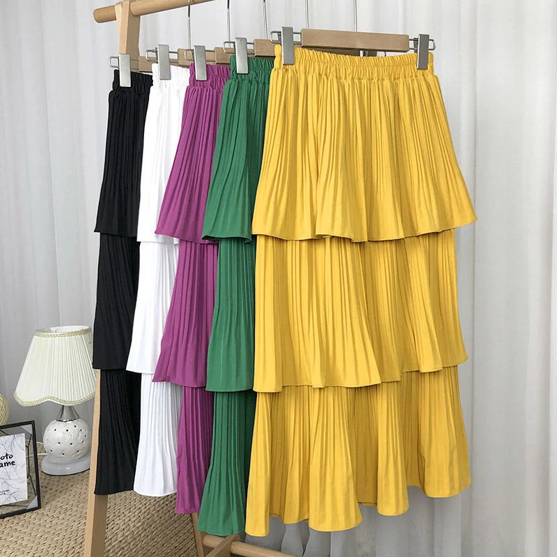 

Temperament Long Skirt 2022 Spring And Summer New Pleated Multi-layer Cake Mid-length Large Swing A-line Skirt