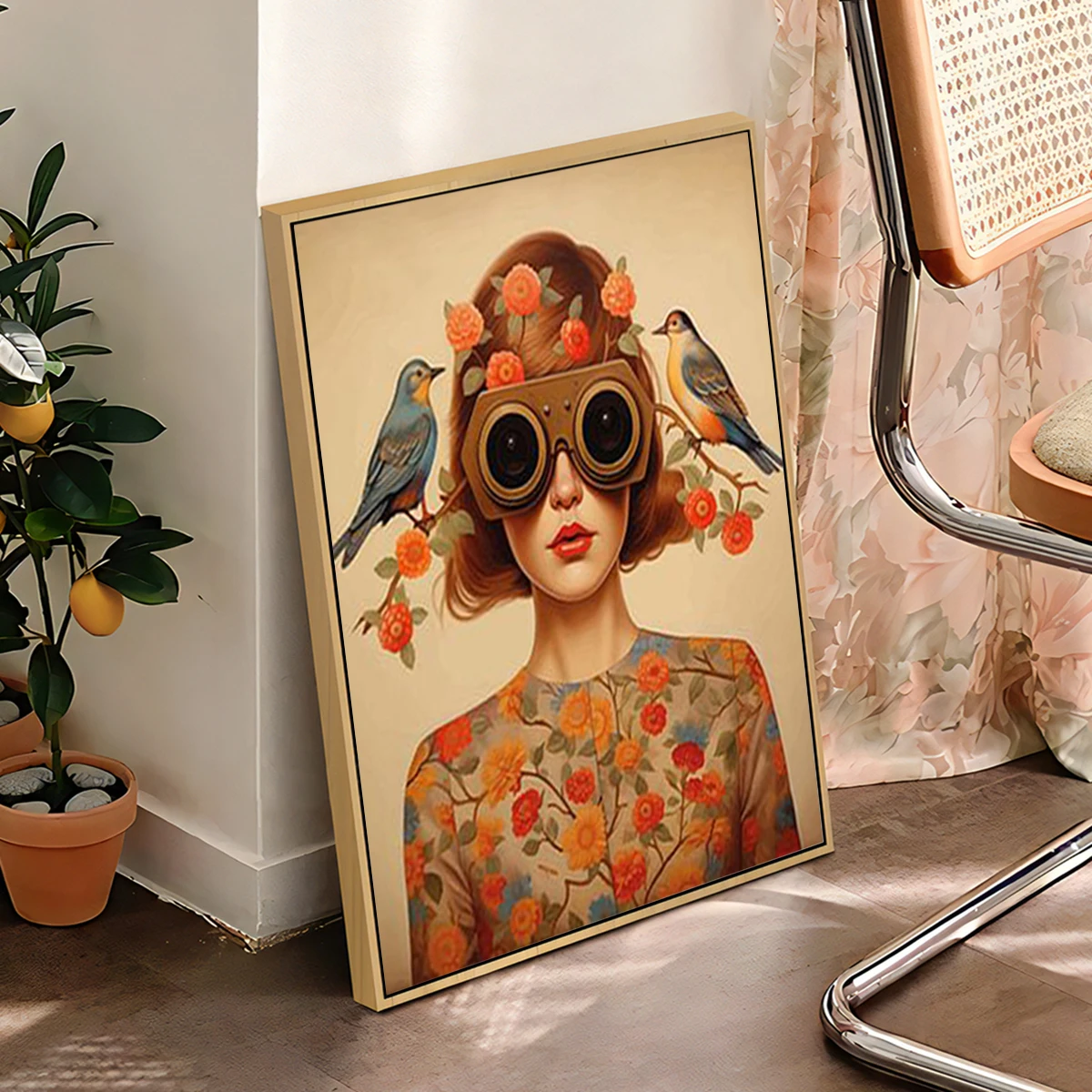 Очки в скандинавском стиле для женщин с цветами и птицами настенная живопись на