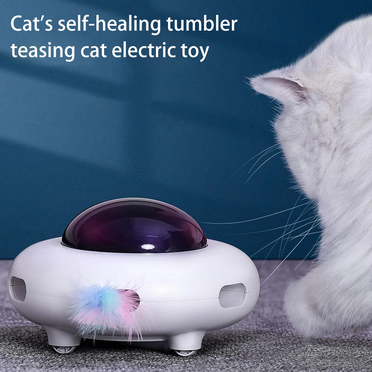 

NewAutomatic Feather Teaser Cat Toys Electric UFO Cat Turntable Toy 3 Speed Settings Automatic Steering USB Charging Cat Teaser