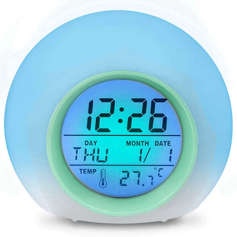 

3X Kids Alarm Clock - Wake Up Light Digital Clock With 7 Colors Changing, Press Control And Snooze Function For Bedrooms