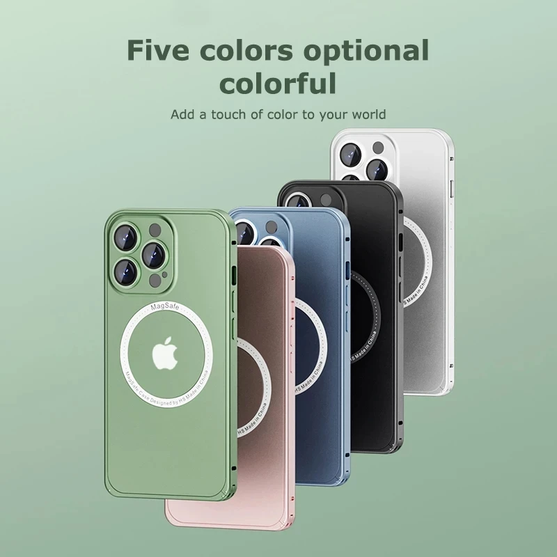 Aluminum Frame Luxury Metal Case Magsafe For iPhone 13 12 Pro Max Glass Lens Film Protective Case Magnetic Original Color Cover