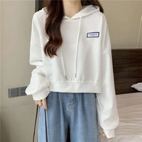 solid color hooded sweatshirts korean style loose long sleeve pullovers hoodie casual student sport top woman clothes