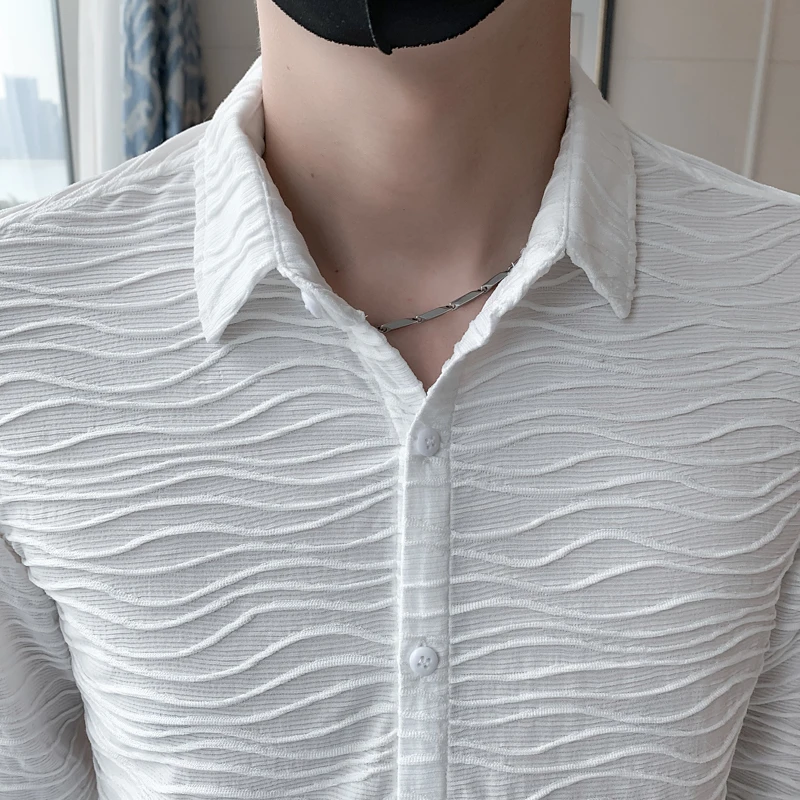 2022 Water Ripple Shirts for Men Autumn Long Sleeve Slim Fit Casual Shirt Business Social Dress Shirts Party Tuxedo Blouse M-4XL