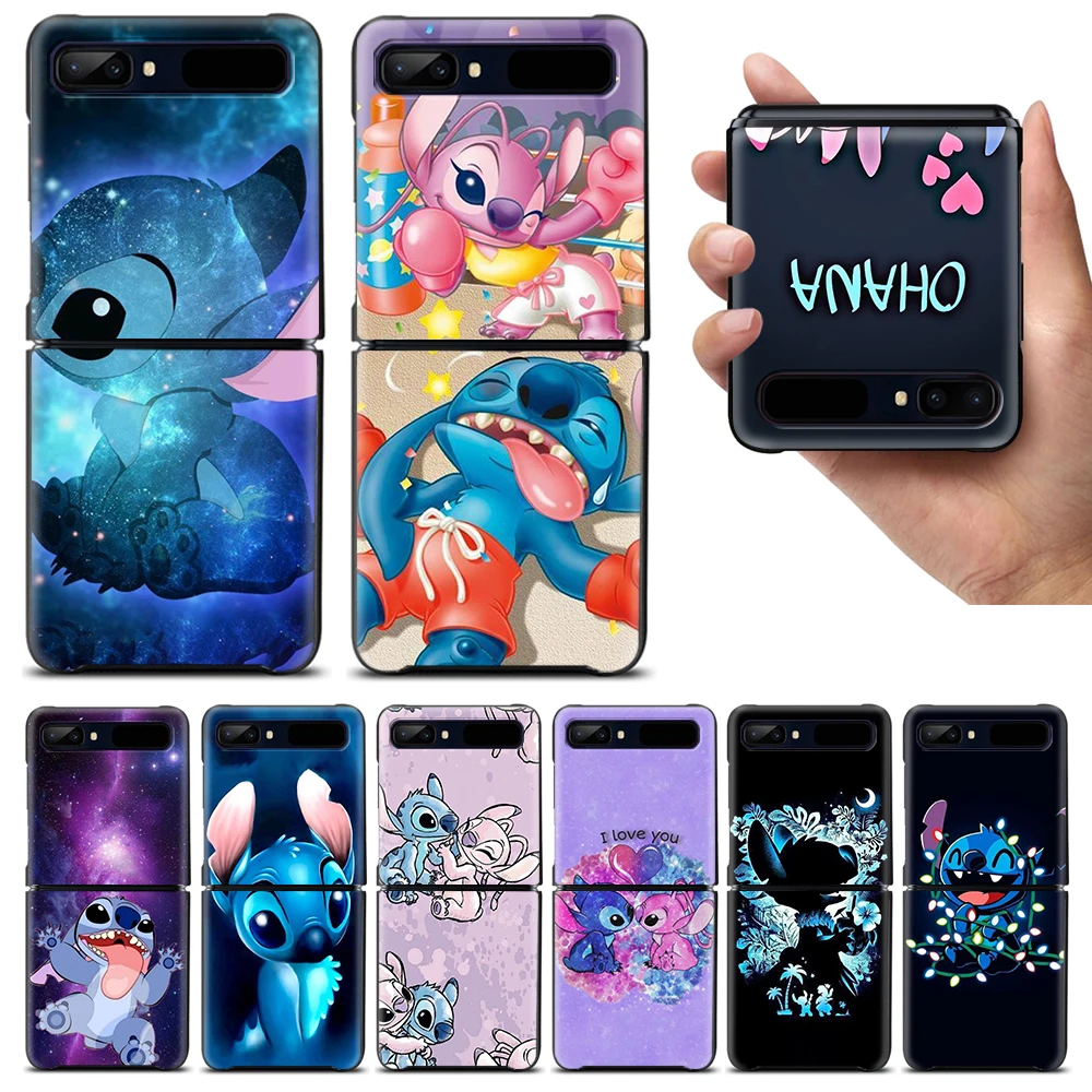 

Disney Cute Stitch Shockproof Cover for Samsung Galaxy Z Flip 4 3 5G Hard Black Phone Case Segmented Protect Cover