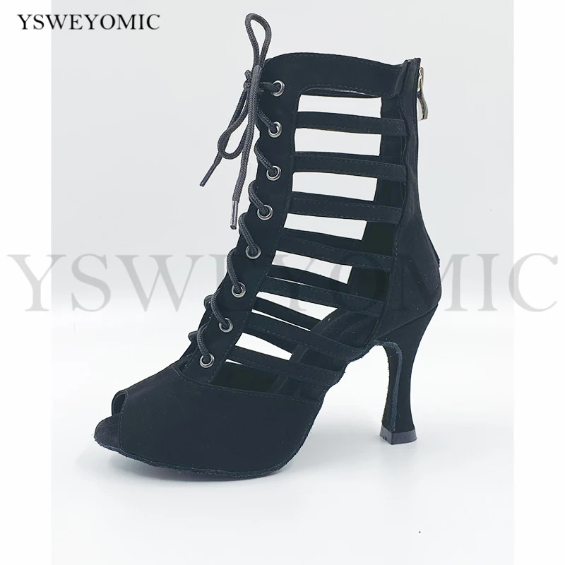Dance Boots Latin Salsa Pole Dance Shoes Women Latin Dance Shoes Breathable Mesh High Heels Ballroom Dancing Shoes