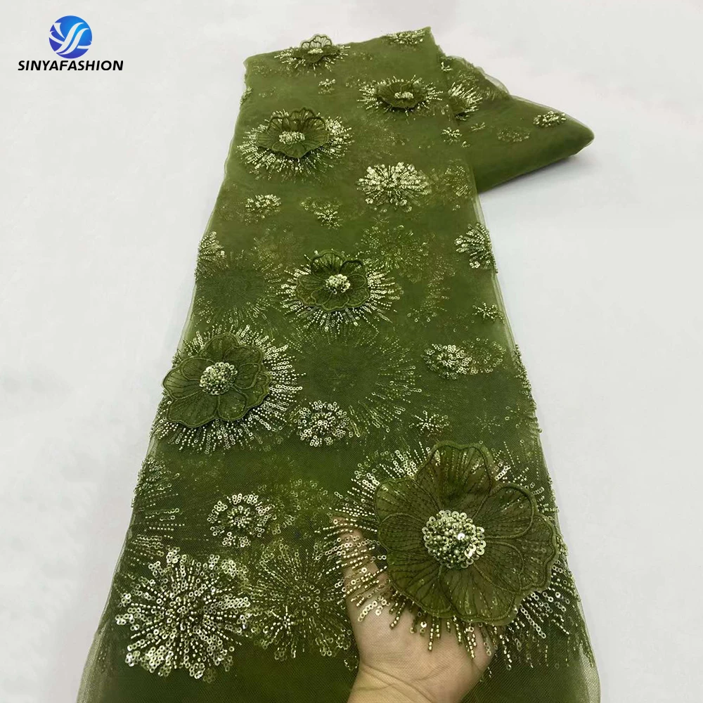 Черная Роскошная сетчатая кружевная ткань с блестками высокого качества 5 ярдов