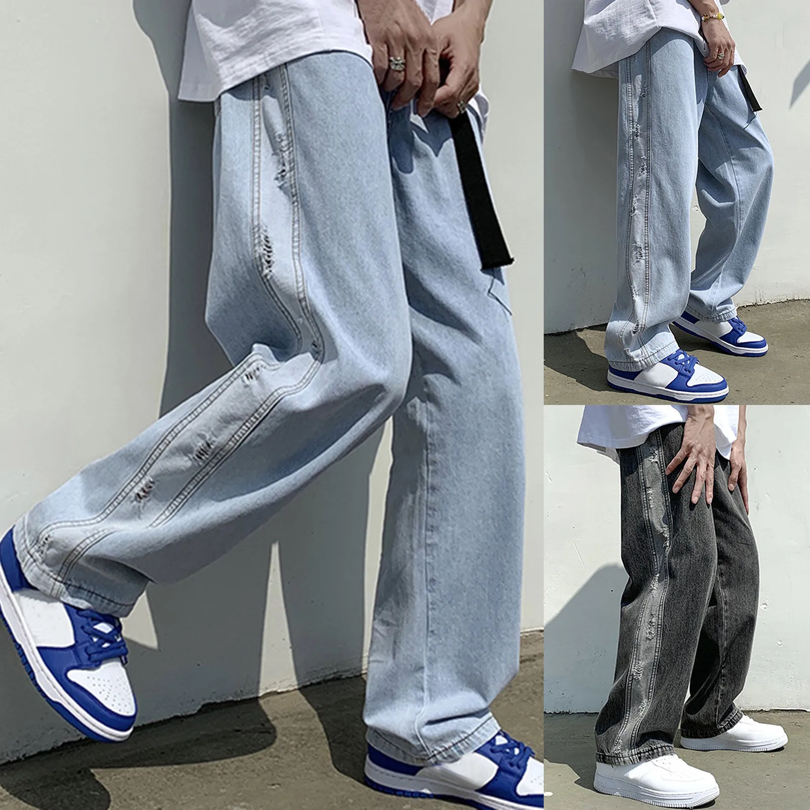 Leg Men's Pants Plus-Size Street Jeans Fashion Trousers Loose Wide Men's pants
