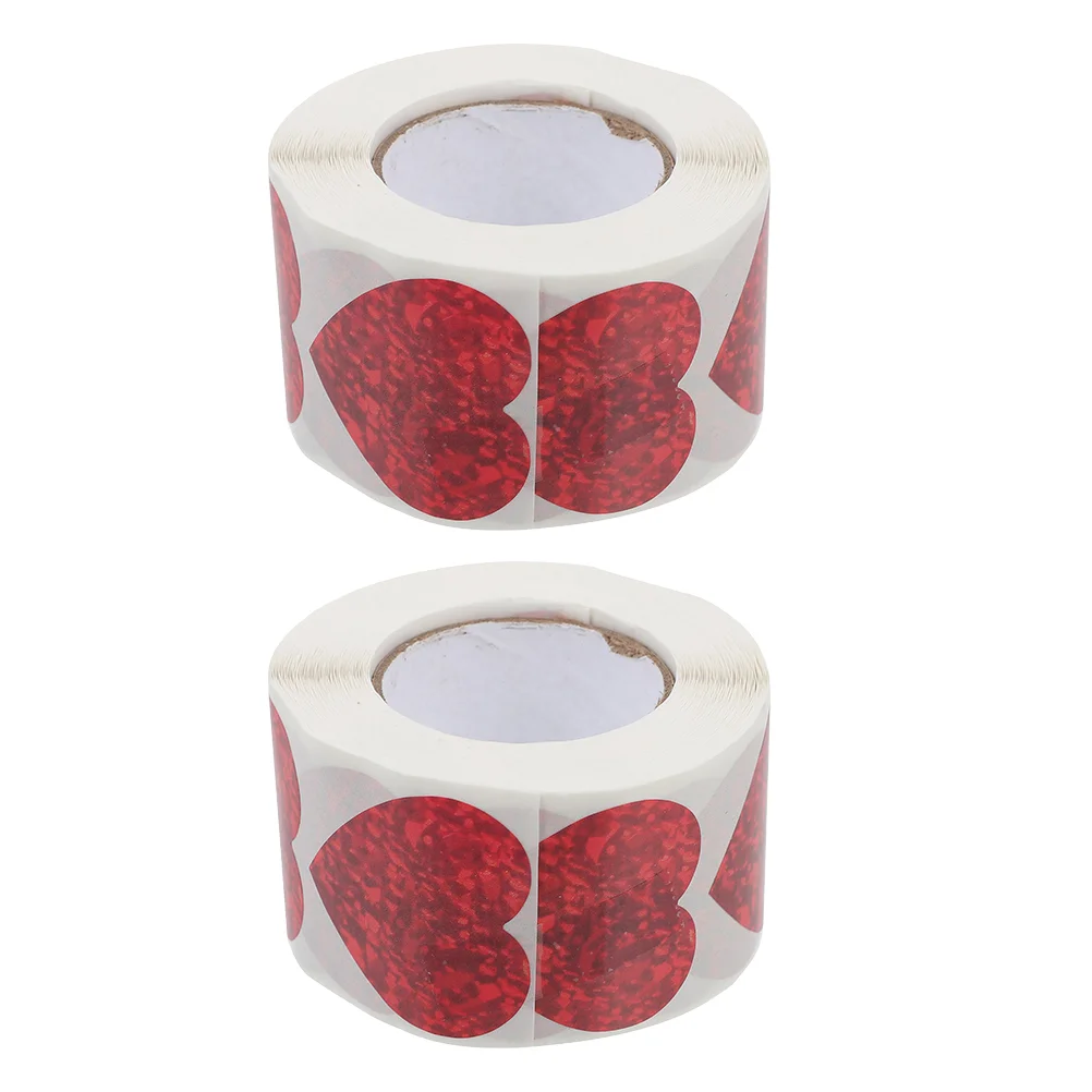 

2 Rolls Valentine's Day Decorative Decals Love Heart Shaped Stickers Gift Labels