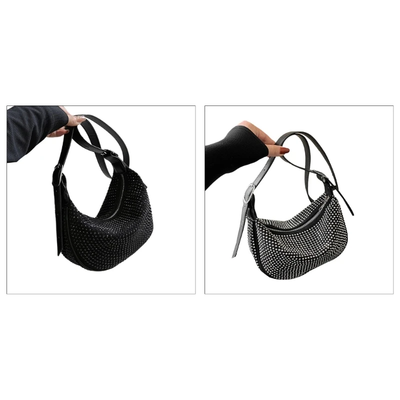 

Womens Rivet Crossbody Bag Female Summer Saddle Shoulder Bag Ins-Rhinestone Clutch Purse Simple Leather Underarm Handbag 066F