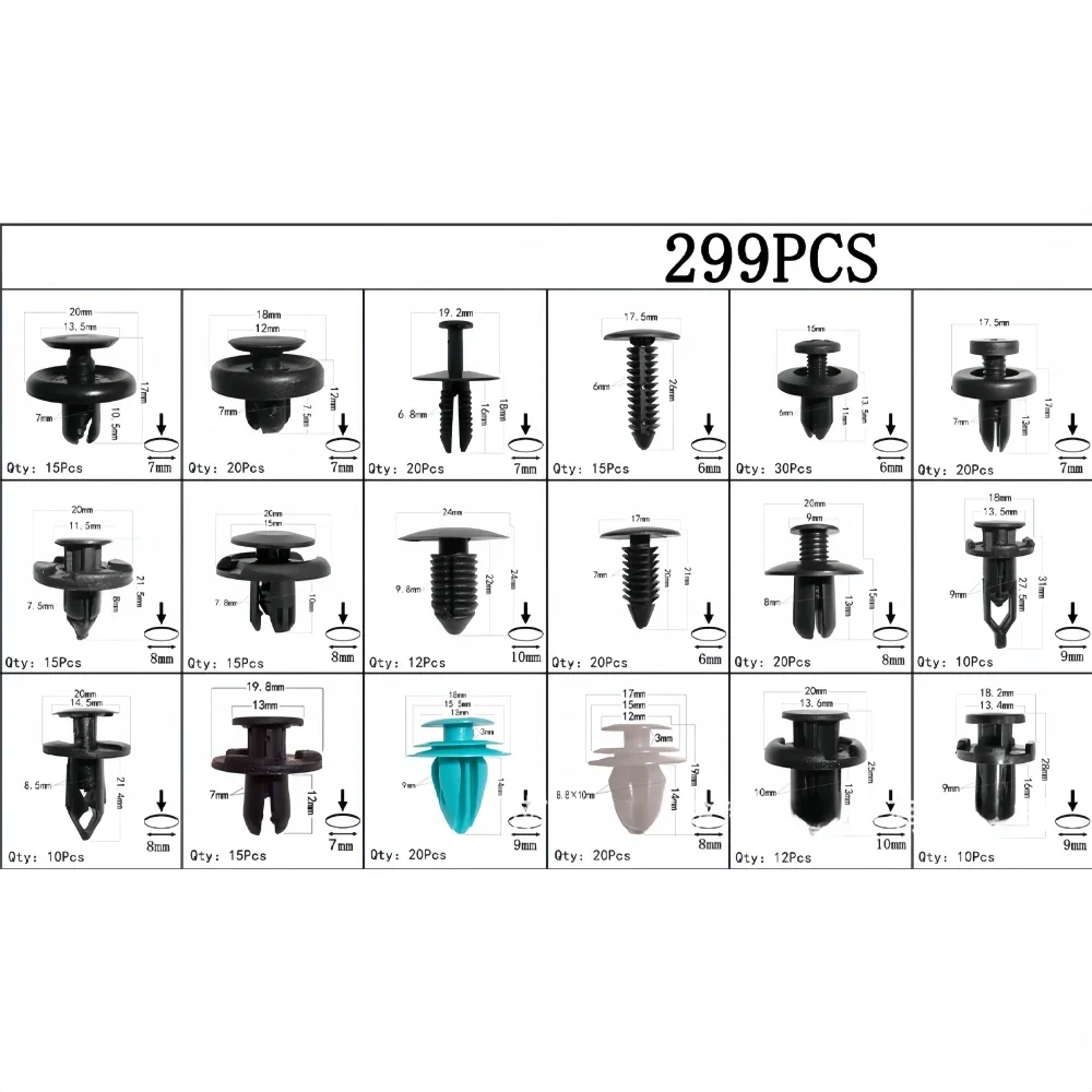 Заклепки для кузова автомобиля заклепки Mercedes Benz BMW Citroen Honda Nissan 299 шт. 18 размеров