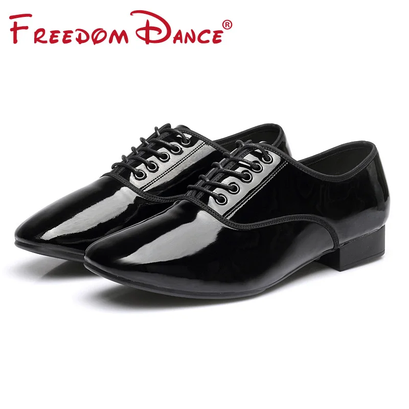 

Leather Latin Dance Shoes for Men Low Heel Square Dance Social Ballroom Shoes 2.5cm Heel Matte Gloss Optional Modern Shoes 46