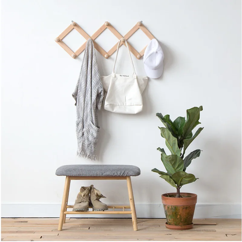 

Nordic Solid Wood Wall Hooks Telescopic Design Clothes Rack Creative Hook Towel Rack Stable Load-bearing Wall Holder