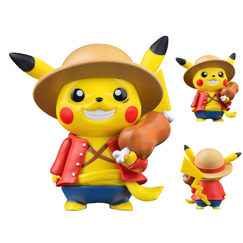 

Bandai Pokemon Pikachu Cos One Piece Car Decoration Pikachu Cosplay Luffy Anime Figurine Cute Cartoon Doll Figurine Gifts
