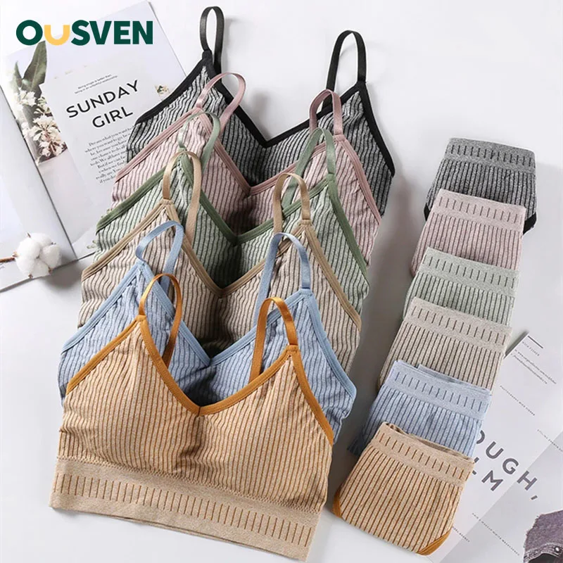 

OUSVEN Women Bra Panties Set Active Bra Crop Top Sports Seamless Underwear Set Female Fashion Bra Panty Set Sexy Lingerie