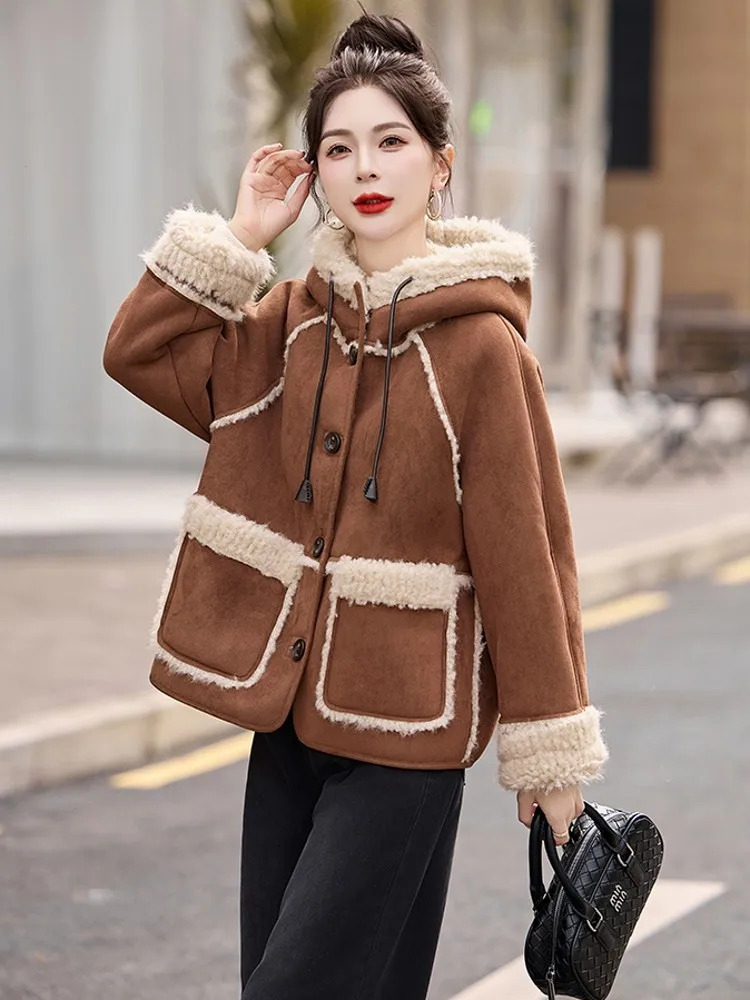 Бархатное меховое пальто из овечьей шерсти оленьей кожи модная верхняя одежда