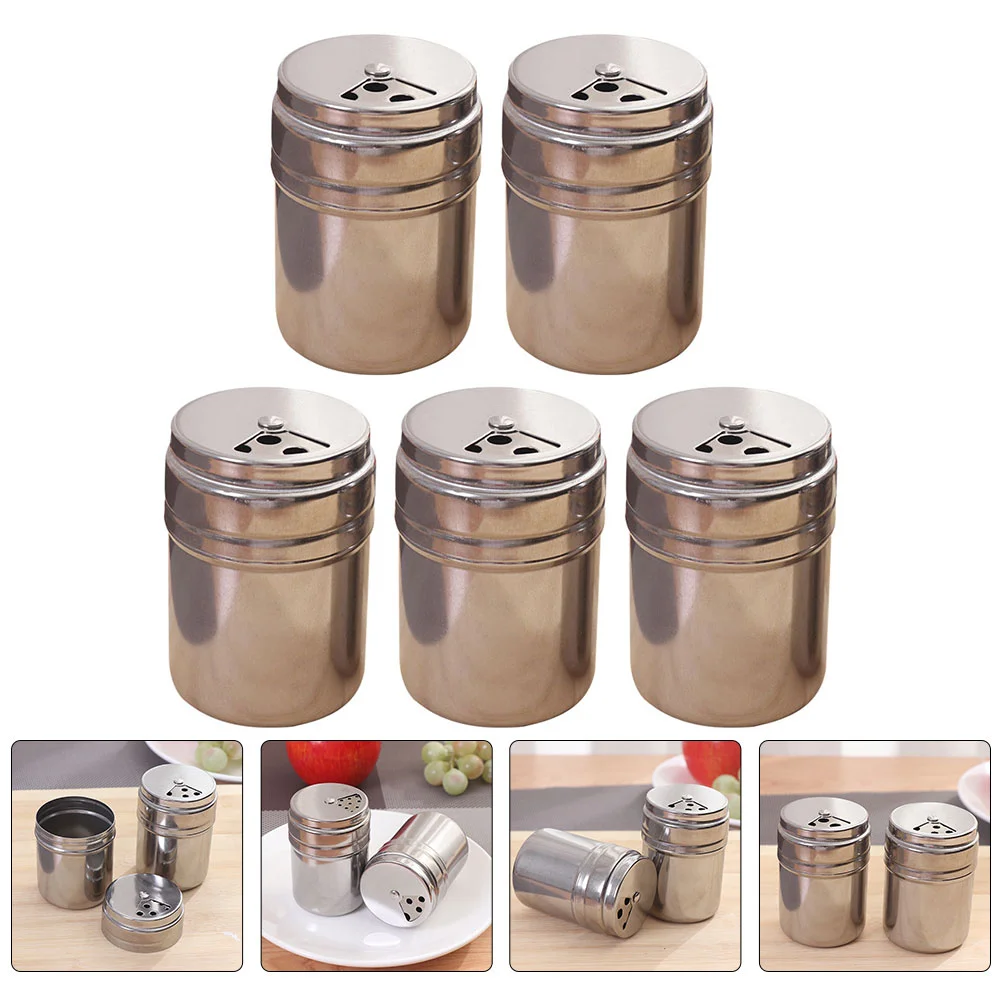 

5pcs Condiment Canisters Coffee Shakers Spice Jar Salt and Pepper Shakers Powder Sugar Shaker Coffee Sugar Storage Tin