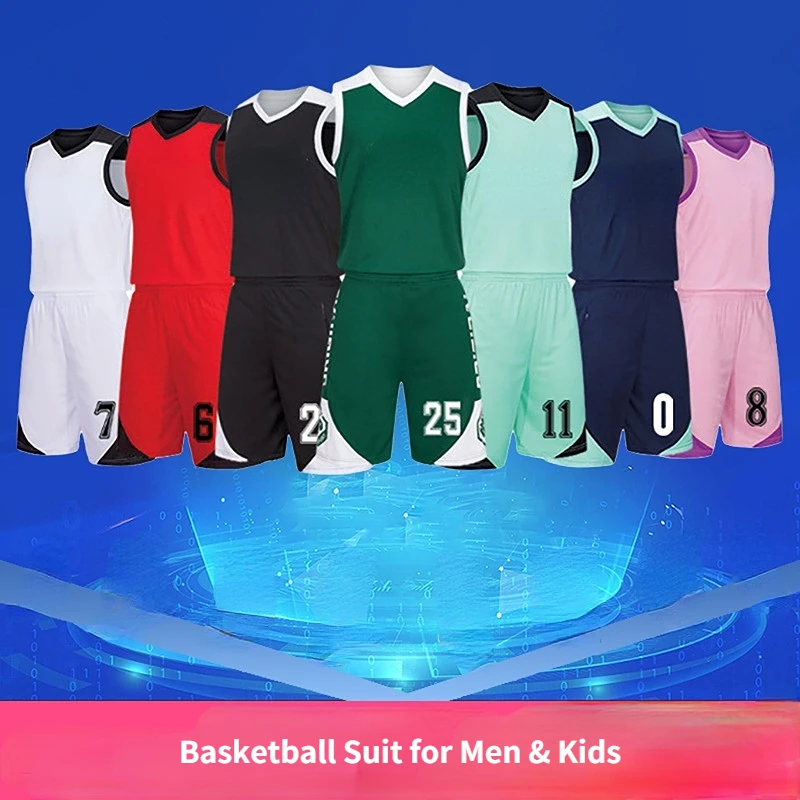 Basketball Jersey Men Sports Suit Tracksuit Sleeveless Children Play Uniforms Kids Ball Sportswear Kits Girls Blank Shirt Suit