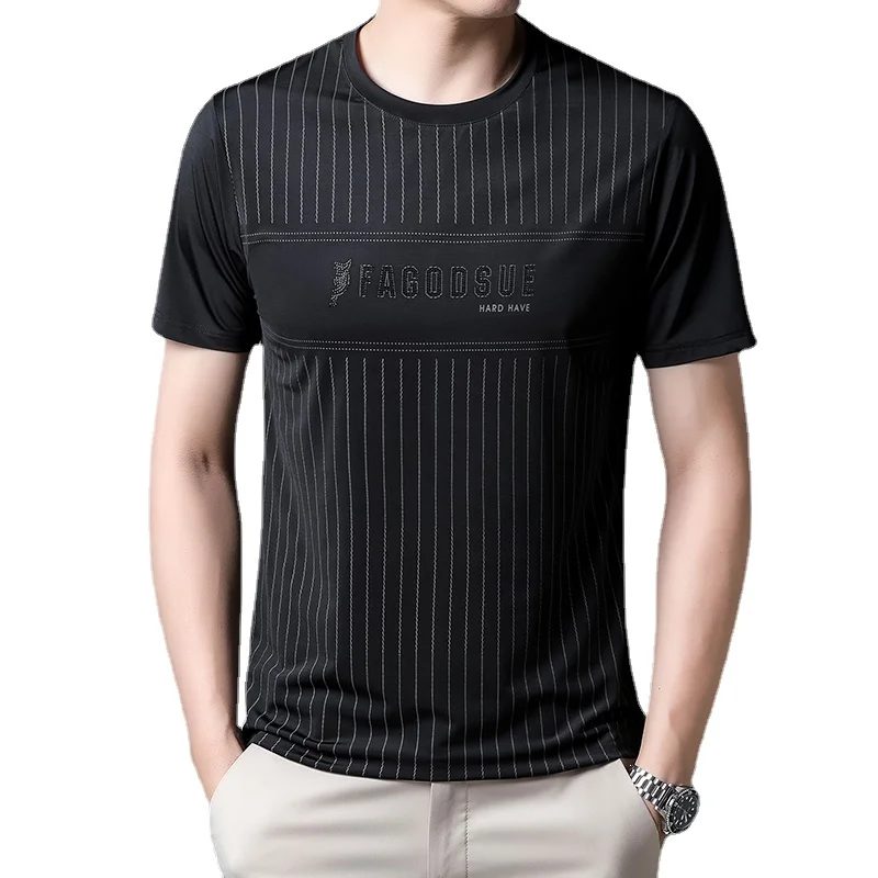 

Новинка 2023, модная мужская футболка с коротким рукавом, дизайнерская однотонная мужская деловая Повседневная футболка с круглым вырезом