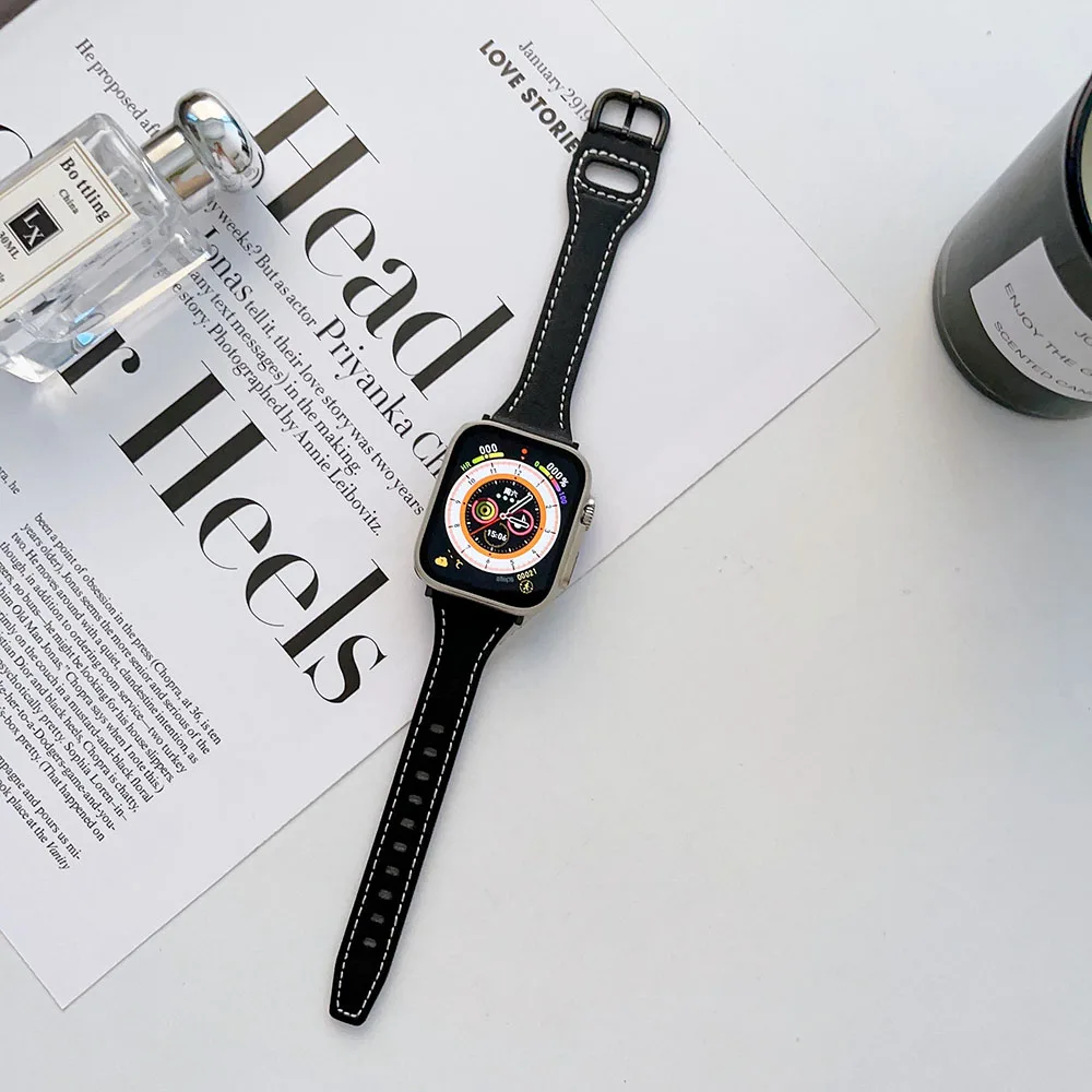 Фото Кожаный ремешок для Apple Watch Band Ultra, женский браслет для IWatch Series 7 6 5 4 SE 3 2 1, 49 мм 8 38 мм 40 мм 41 мм 42 мм 44 мм 45 мм №5