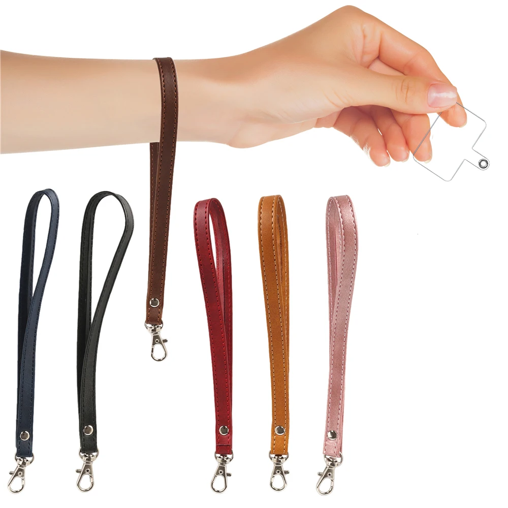 

2Pcs Leather Wrist Band Phone Lanyard For CellPhone Case Wallet Bag Strap Universal Handbag Clip Snap Sling Tether Cord