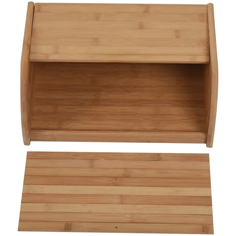 

Natural Bamboo Bread Boxes For Kitchen Counter Roll Top Large Bread Box Kitchen Food Storage-(Assembly Required)